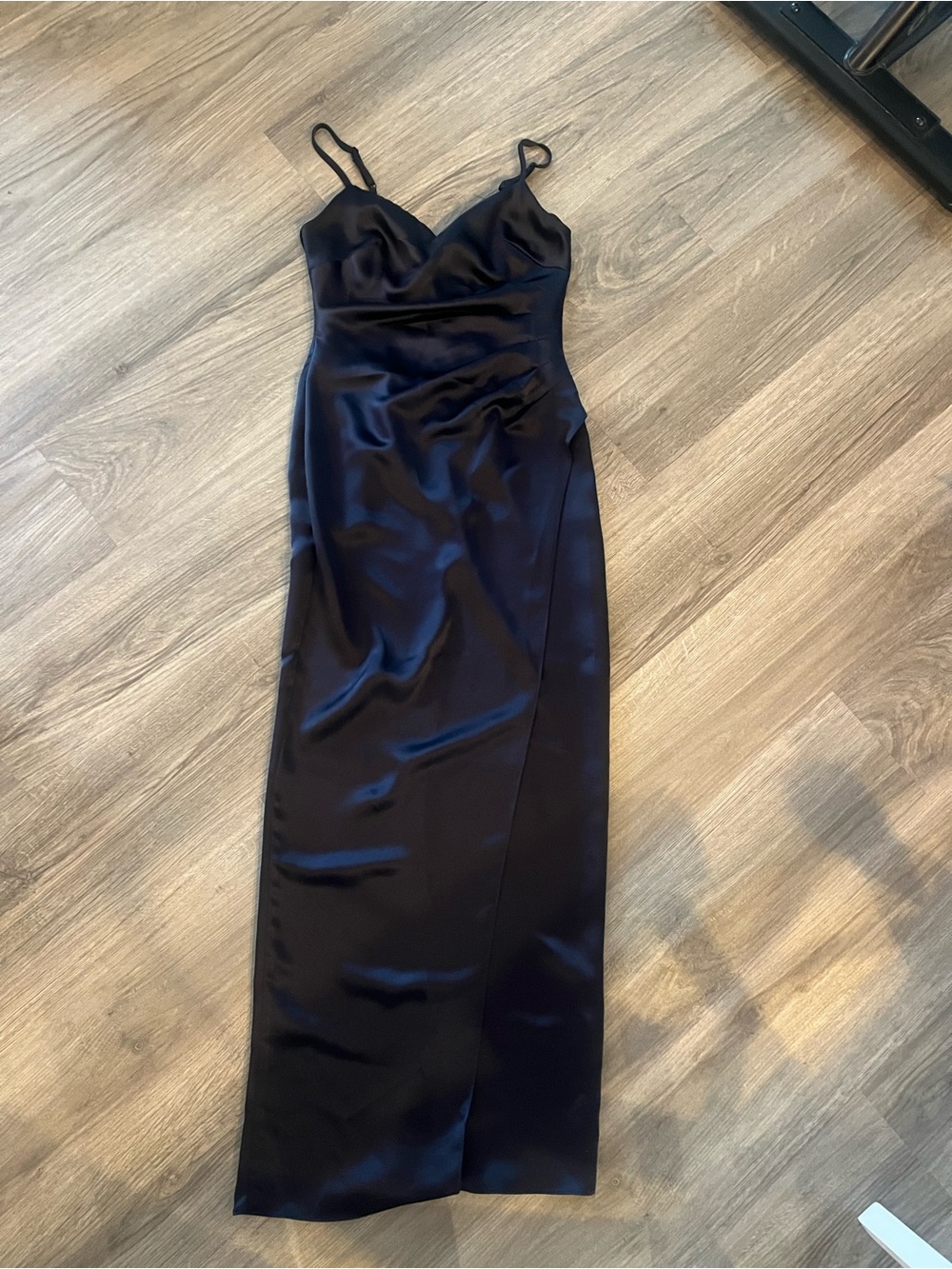 Sleek Navy Satin Maxi Slip Dress with Spaghetti Straps
